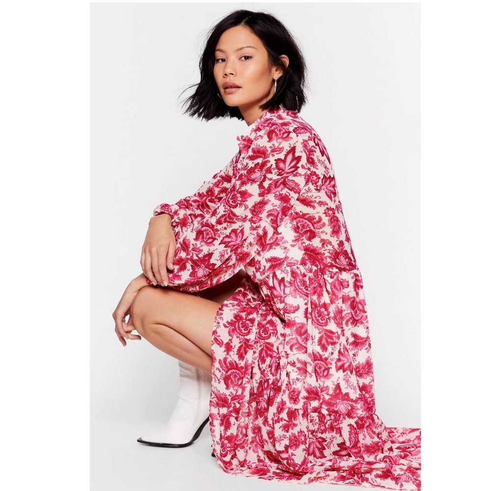 Nasty Gal Paisley No Mind Floral Maxi Dress hot pink white slightly sheer size 6